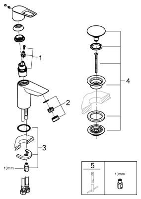 Grohe EH-WT-Batterie BauLoop 23883_1 S-Size MST kalt PushOpen Ablgrt, Farbe chrom Bild 2