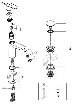 Grohe EH-WT-Batterie Baüdge 23908_1 M-Size MST kalt PushOpen Abl.grt, Farbe chrom Bild 2