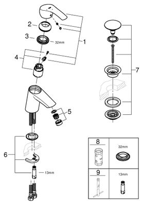 Grohe EH-WT-Batterie Eurosmart 23924_2 S-Size MST kalt Push-open Abl.grt, Farbe chrom Bild 2