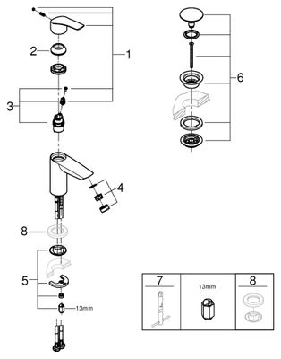 Grohe EH-WT-Batterie Eurosmart 23924_3 S-Size MST kalt Push-open Abl.grt, Farbe chrom Bild 2