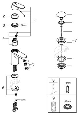 Grohe EH-WT-Batterie Eurosmart C S-Size MST kalt Push-open Abl.grt, Farbe chrom Bild 2