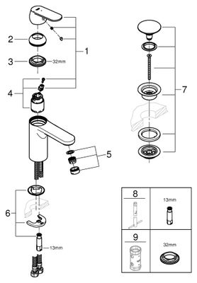 Grohe EH-WT-Batterie Eurosmart C M-Size MST kalt Push-open Abl.grt, Farbe chrom Bild 2