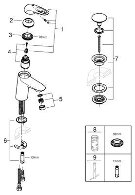 Grohe EH-WT-Batterie Eurostyle 23929_3 S-Size Push-open Abl.grt. Hebel ohne, Farbe chrom Bild 2
