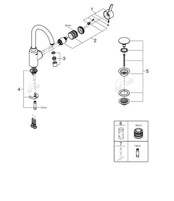 Grohe EH-WT-Batterie Eurosmart C 23933_1 L-Size Push-open Ablaufgarnitur, Farbe chrom Bild 2