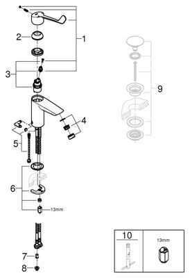 Grohe EH-WT-Batterie Eurosmart 23984_3 S-Size Verbrühschutz langer Hebel, Farbe chrom Bild 2