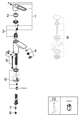 Grohe EH-WT-Batterie Eurosmart 23986_3 S-Size Verbrühschutz offener Hebel, Farbe chrom Bild 2