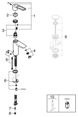 Grohe EH-WT-Batterie Eurosmart 23987_3 M-Size Verbrühschutz offener Hebel, Farbe chrom Bild 2