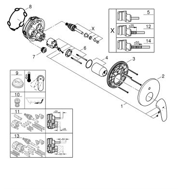 Grohe Farbset Einhebel-Wannenbatt. Eurostyle, für Rap. SmartBox, Hebel geschl, 243 x 180 x 122 mm, Farbe chrom Bild 2