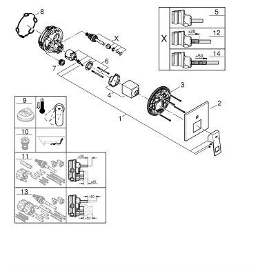 Grohe Farbset Einhebel-Wannenbatterie Eurocube eckig, für Rapido SmartBox, verchromt, 180 x 200 x 124 mm, Farbe chrom Bild 2