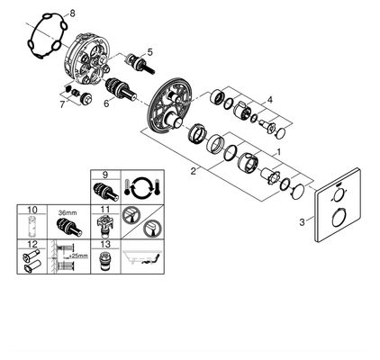 Grohe Farbset-THM-Wannenbatterie Grohtherm 2 Abg, für Rapido SmartBox, eckig, 243 x 180 x 43 mm, Farbe chrom Bild 2