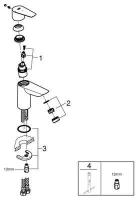 Grohe EH-WT-Batterie Baüdge 24193_1 S-Size Mittelstellung kalt C2C, Farbe chrom Bild 2