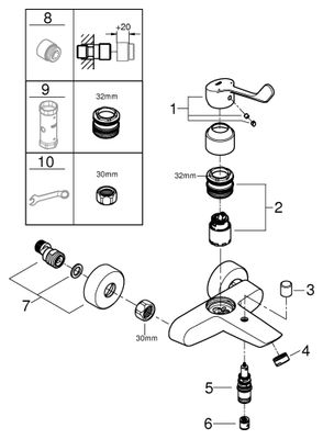 Grohe EH-Wannenbatt. Eurosmart 25243_3 Wandmontage langer Hebel, Farbe chrom Bild 2