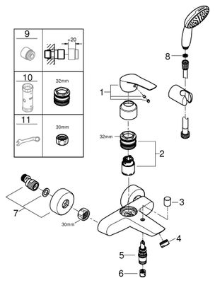 Grohe EH-Wannenbatt. Eurosmart 25276_3 Wandmontage, mit Wandhalterset, Farbe chrom Bild 2