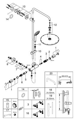 Grohe Duschsystem Euphoria 310 26075, mit THM nickel gebürstet, 155 x 345 mm, Farbe nickel Bild 2