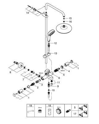 Grohe Duschsystem Tempesta C System 210 26223_1, mit THM-Wannenbatterie, 1588 x 298 x 412 mm, Farbe chrom Bild 2