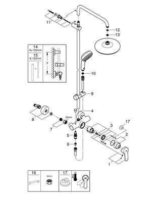Grohe Duschsystem Tempesta C System 210 26224_1, mit Einhandmischer, 1128 x 315 x 412 mm, Farbe chrom Bild 2