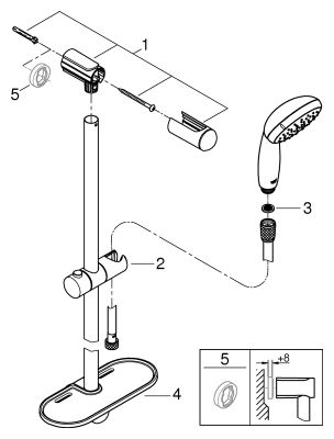 Grohe Brausestangenset Tempesta 100 600 mm 2 Strahlart. Abl. 9,5l, Farbe silberfarben Bild 2
