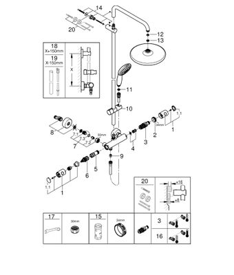 Grohe Duschsystem Tempesta 250 26670_1 Brause-THM KB Tempesta 250, 1167 x 298 x 537 mm, Farbe chrom Bild 2