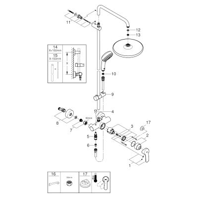 Grohe Duschsystem Tempesta C 250, mit Brausebatterie Brausearm 390 mm, Farbe chrom Bild 2