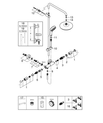 Grohe Duschsystem Tempesta C System 210 27922_1, mit Thermostatbatterie, 100 x 320 mm, Farbe chrom Bild 2