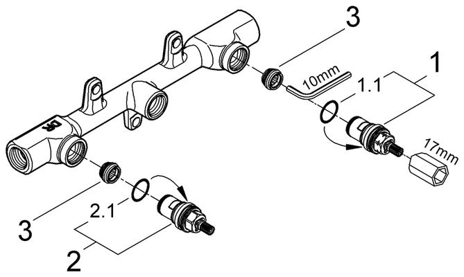 Grohe Unterputz-Einbaukörper, für 3-Loch-WT-Batterie Wandeinbau Bild 2