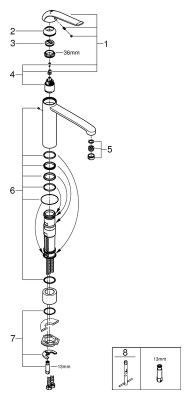 Grohe EH-WT-Batt. Euröco Special mittelhoch, mit 4 cm Sockel, Farbe chrom Bild 2