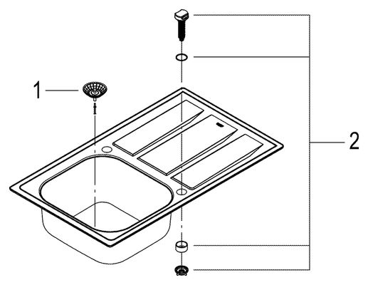 Grohe Edelstahlspüle K400 31566, mit 1 Becken / Abtropfflaeche, 570 mm, Farbe silber Bild 2