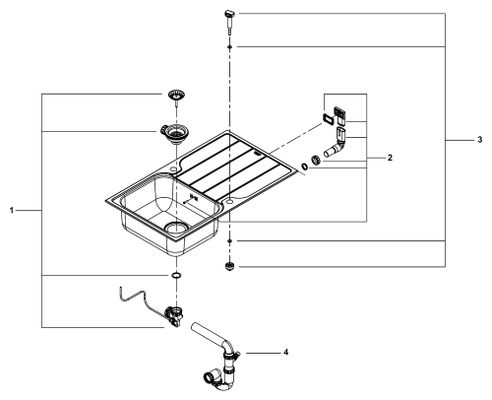 Grohe Edelstahlspüle K500 31571_1, mit 1 Becken Abtropfflaeche, 195 x 500 mm Bild 2