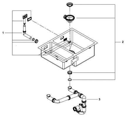 Grohe Unterbau-Edelstahlspüle K700 31576_1 1,5 Becken 595 x 450 mm EB rechts, 200 x 450 mm Bild 2