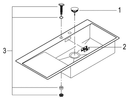 Grohe Edelstahl-spüle K1000 31582 1 Becken ATF 1160 x 520 mm Einbau fl.-bündig / rechts, 600 mm, Farbe silber Bild 2