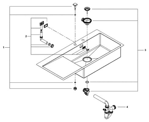 Grohe Edelstahlspüle K1000 31582_1 1 Becken ATF 1160 x 520 mm Einbau rechts, 200 x 520 mm Bild 2