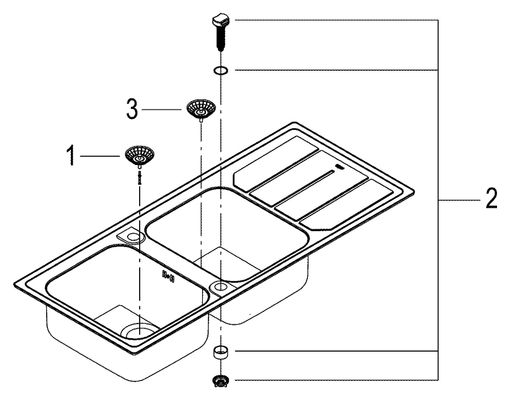Grohe Edelstahlspüle K500 31588, mit 2 Becken / Abtropfflaeche, 570 mm, Farbe silber Bild 2