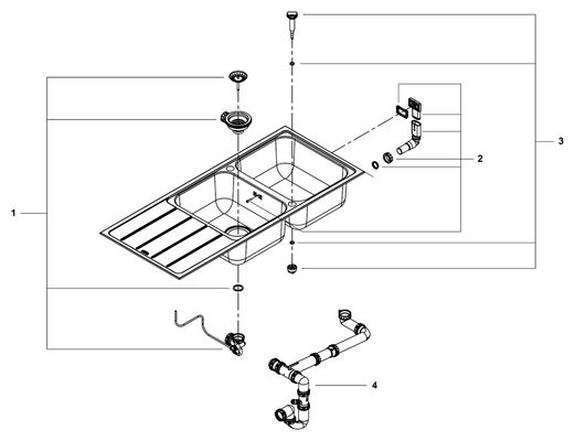 Grohe Edelstahlspüle K500 31588_1 2 Becken / Abtropfflaeche, 195 x 500 mm Bild 2