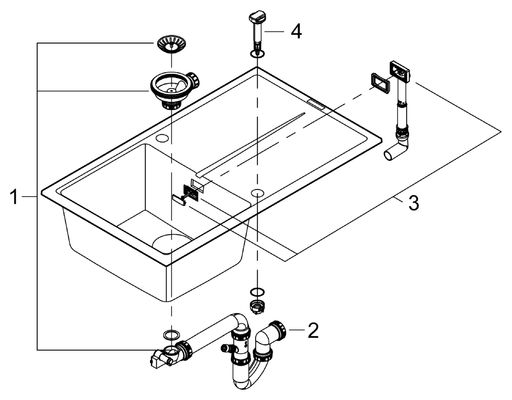 Grohe Kompositspüle K400 31640 1 Becken 860 x 500 mm, mit ATF re / li, 585 mm, Farbe granit grau Bild 2