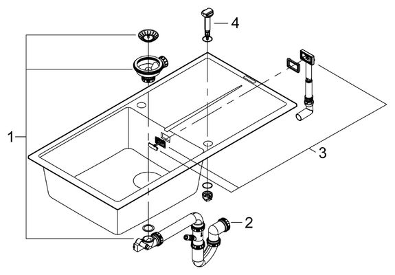 Grohe Kompositspüle K400 31641 1 Becken 1000 x 500 mm, mit ATF re / li, 205 x 620 x 500 mm, Farbe granit schwarz Bild 2