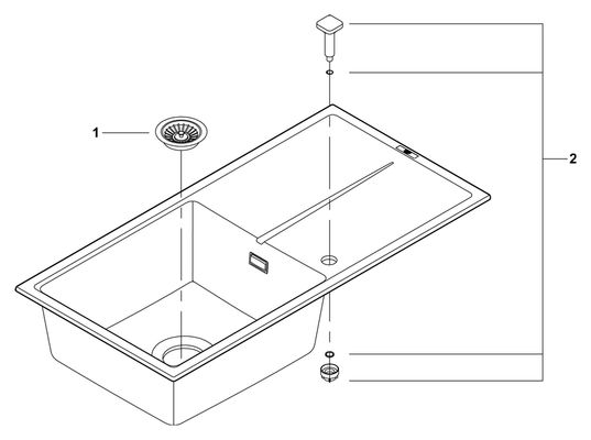 Grohe Kompositspüle K400 31641 1 Becken 1000 x 500 mm, mit ATF re / li, 205 x 620 x 500 mm, Farbe granit grau Bild 2