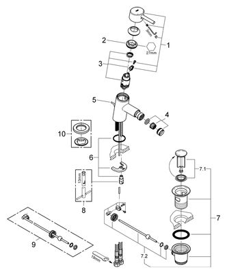 Grohe EH-Bidetbatterie Concetto 32208_1 Zugstangen-Ablaufgarnitur, 70 mm, Farbe chrom Bild 2