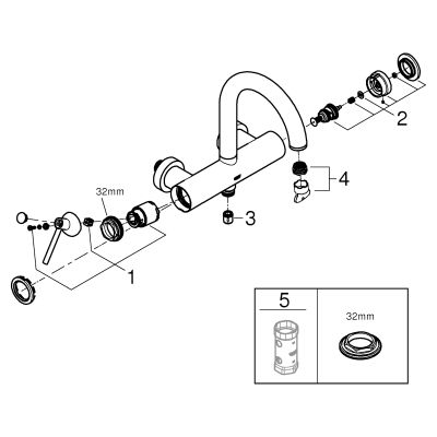 Grohe Einhand-Wannenbatterie Atrio 32652_3 Wandmontage hard graphite geb, 160 x 195 mm, Farbe hard graphite Bild 2