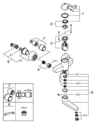 Grohe Sicherheitsmisch-WT-Batt. Euröco Special Wandmontage Ausladung 197 mm, Farbe chrom Bild 2