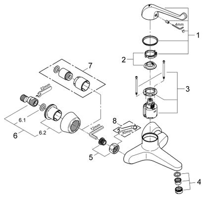 Grohe Sicherheitsmisch-WT-Batt. Euröco Special Wandmontage Gussauslauf, Farbe chrom Bild 2