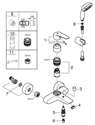 Grohe EH-Wannenbatt. Eurosmart 33302_3 Wandmontage, mit Brausegarnitur, Farbe chrom Bild 2