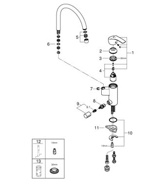 Grohe EH-SPT-Batt. Eurosmart 33490_2 hoher Auslauf Geräteabsperrventil, 100 mm, Farbe silberfarben Bild 2