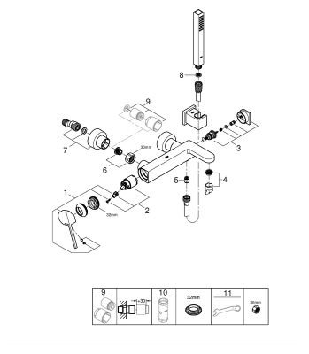 Grohe EH-Wannenbatterie Plus 33547_3 Wandmontage, mit Brausegarnitur, 165 x 205 mm, Farbe chrom Bild 2