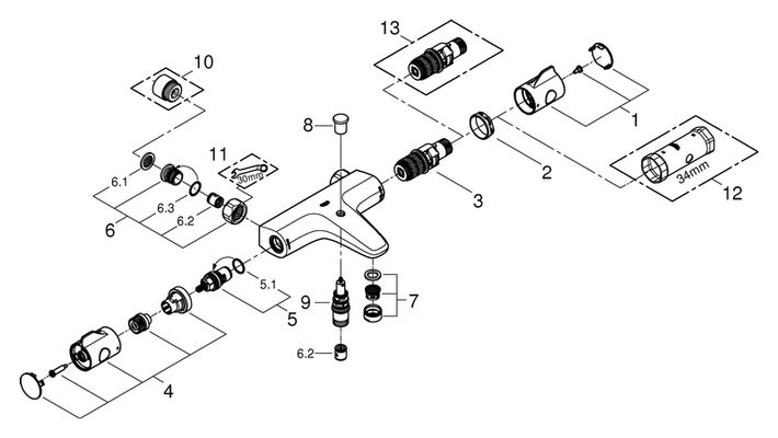Grohe THM-Wannenbatterie Grohtherm 800, ohne Anschlüsse, Farbe chrom Bild 2