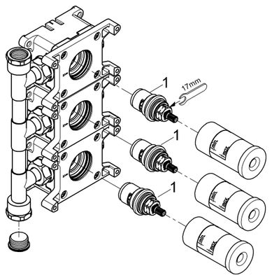 Grohe Einbaubox Rapido C, für Unterputzventil 26880000 3 Zu-/Abgaenge Bild 2