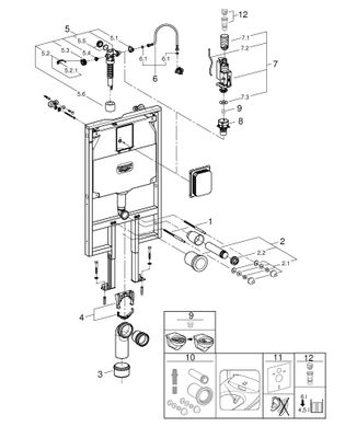 Grohe WC-Element Rapid SL Spülkasten 80 mm Elementbreite 0,62m, 1130 x 625 mm Bild 2