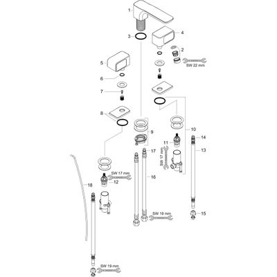 Hansgrohe 3-Loch Waschtischarmatur 50 Axor Urquiola Standmodell, ohne Platte, Farbe chrom Bild 2