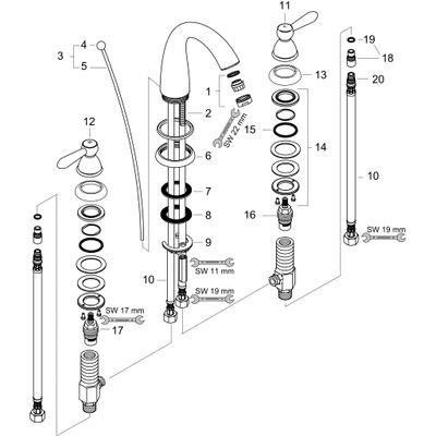 Hansgrohe 3-Loch Waschtischarmatur Axor Carlton chr./gold Hebelgr.hoher Auslauf, Farbe gold Bild 2