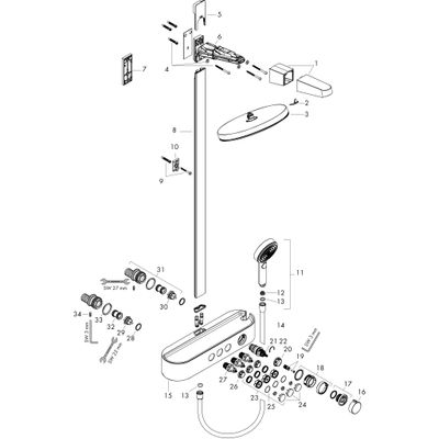 Hansgrohe Showerpipe Pulsify S 260 2-strahlig, mit AP-Brausethermostat, 1104 x 413 x 276 mm, Farbe chrom Bild 14