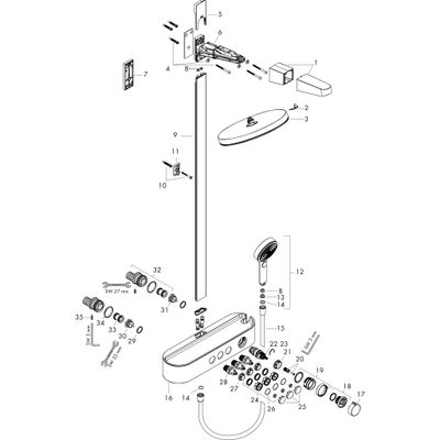 Hansgrohe Showerpipe Pulsify S 260 2-strahlig EcoSmart, mit AP-Brausethermostat, 1104 x 413 x 276 mm, Farbe chrom Bild 10